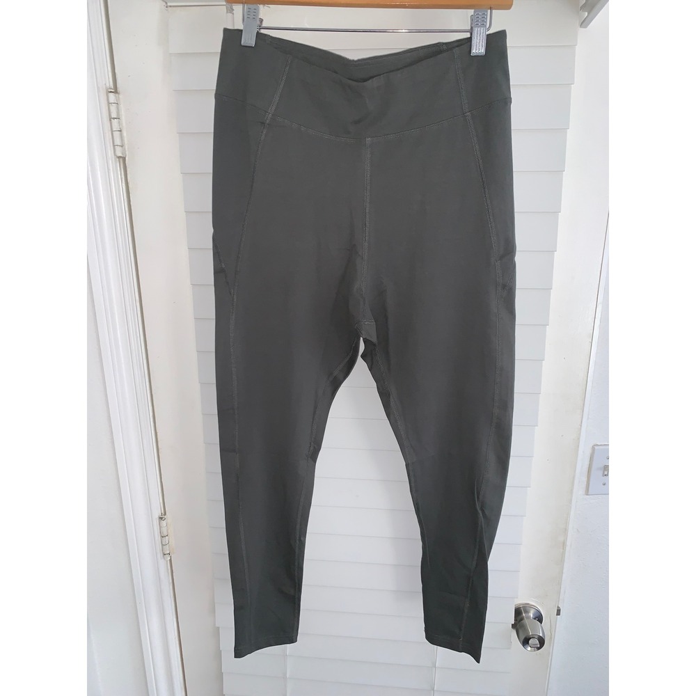 Pact Organic‎ Cotton High Rise Leggings Army Green Back Zip Pocket Womens L